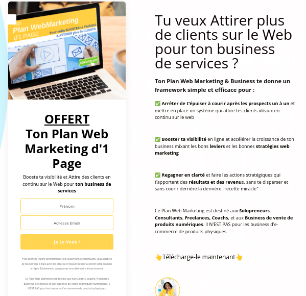 page de capture ou landing page