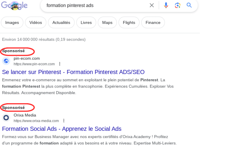 exemple publicité payante SEA Google Ads