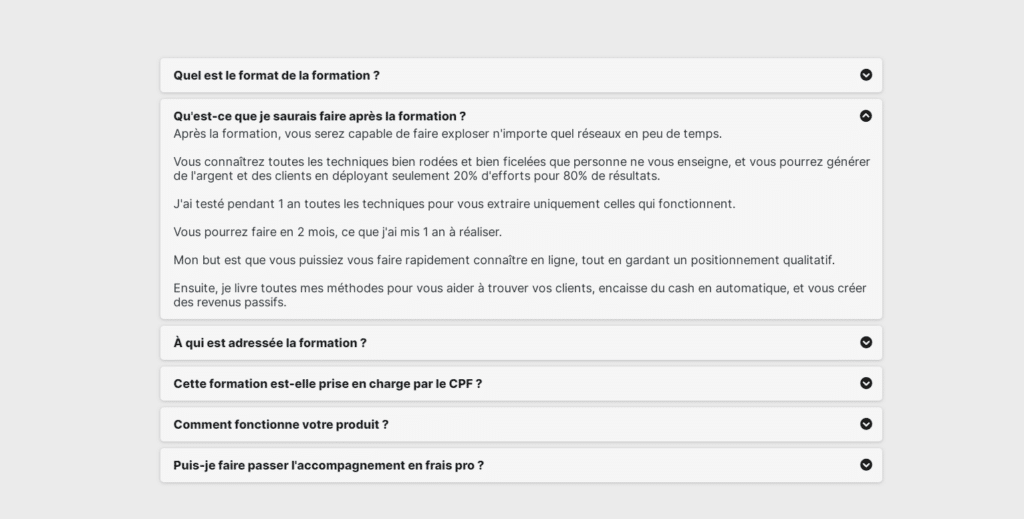 FAQ page de vente