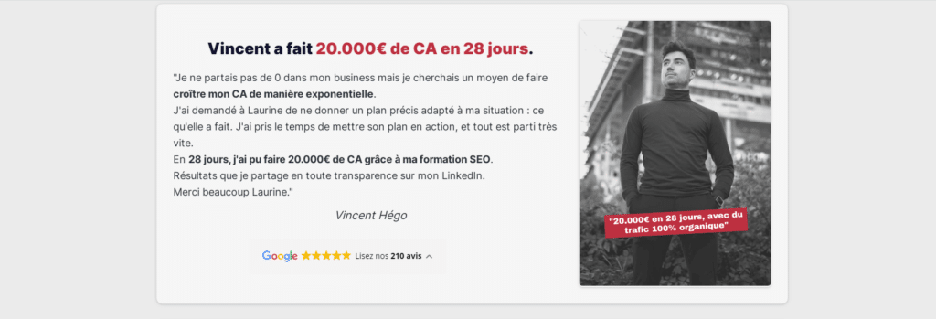 témoignage page de vente